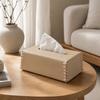PU Leather Tissue Holder, with Hand-stitched Edges Design, Modern Style Smooth Paper Extraction Tissue Case for Home Office