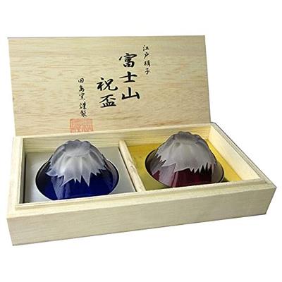 Пара чашек ручной работы из стекла Tajima Fuji Celebration Cups Blue Fuji Wedding Respect for the Older Retirement Gift Fuji Celebration Mt. Комплект, Fuji/Красный