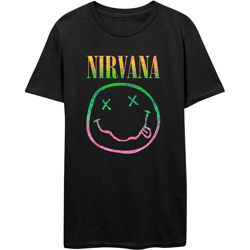 Men's Nirvana Sorbet Ray Smile Face Logo Slim Fit T-shirt XX-Large Black