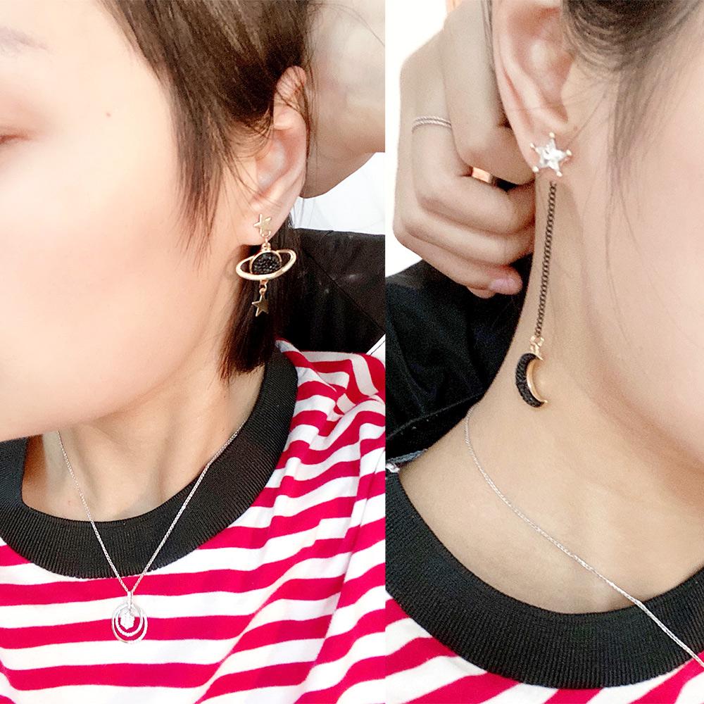 Star And Moon Fashion Accessories Black Stud Earrings Jewelry Drop Earrings Dangle Earrings