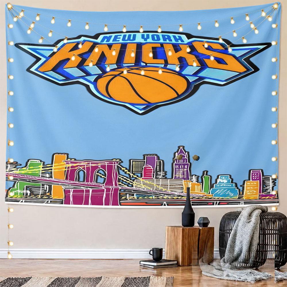 New York Knicks Skyline Design Pattern Wall Hanging Tapestry Decorative Tapestry Home Decor for Bedroom and Living Room