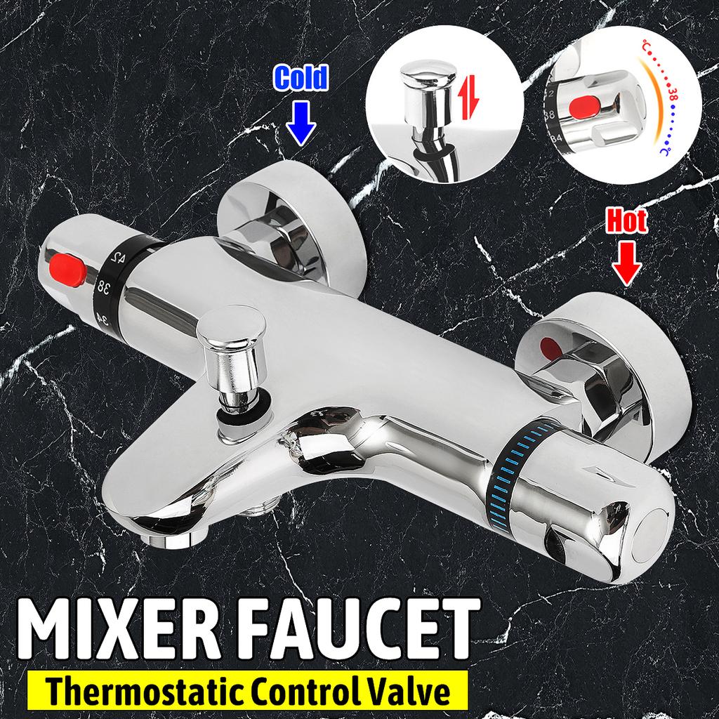 Thermostatic Single Handle Wall Mount Shower Faucet Kitchen Sink Bath Mixer Tap Home Water Hot Cold Water Constant Temperature Control for Bathroom