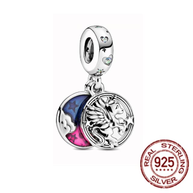 Набор из двух предметов узорчатых подвесок, стерлинговое серебро 925 пробы, подходит для оригинального браслета, рождественская подвеска в виде лисы, бусина, ювелирное изделие своими руками, подарок