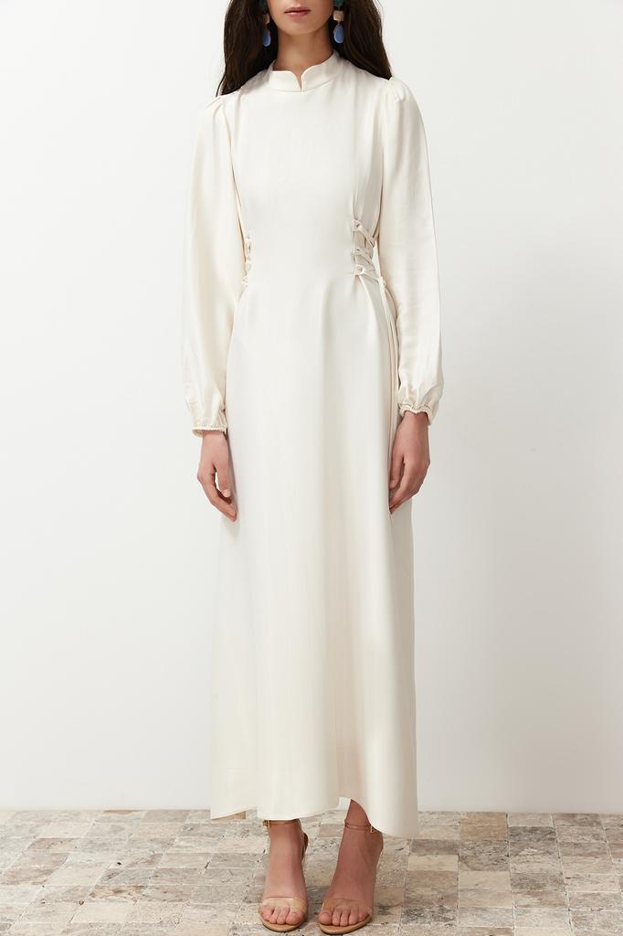 Women's Fashion New Hijab Evening Dress Green Fitted Satin Plain Weaving