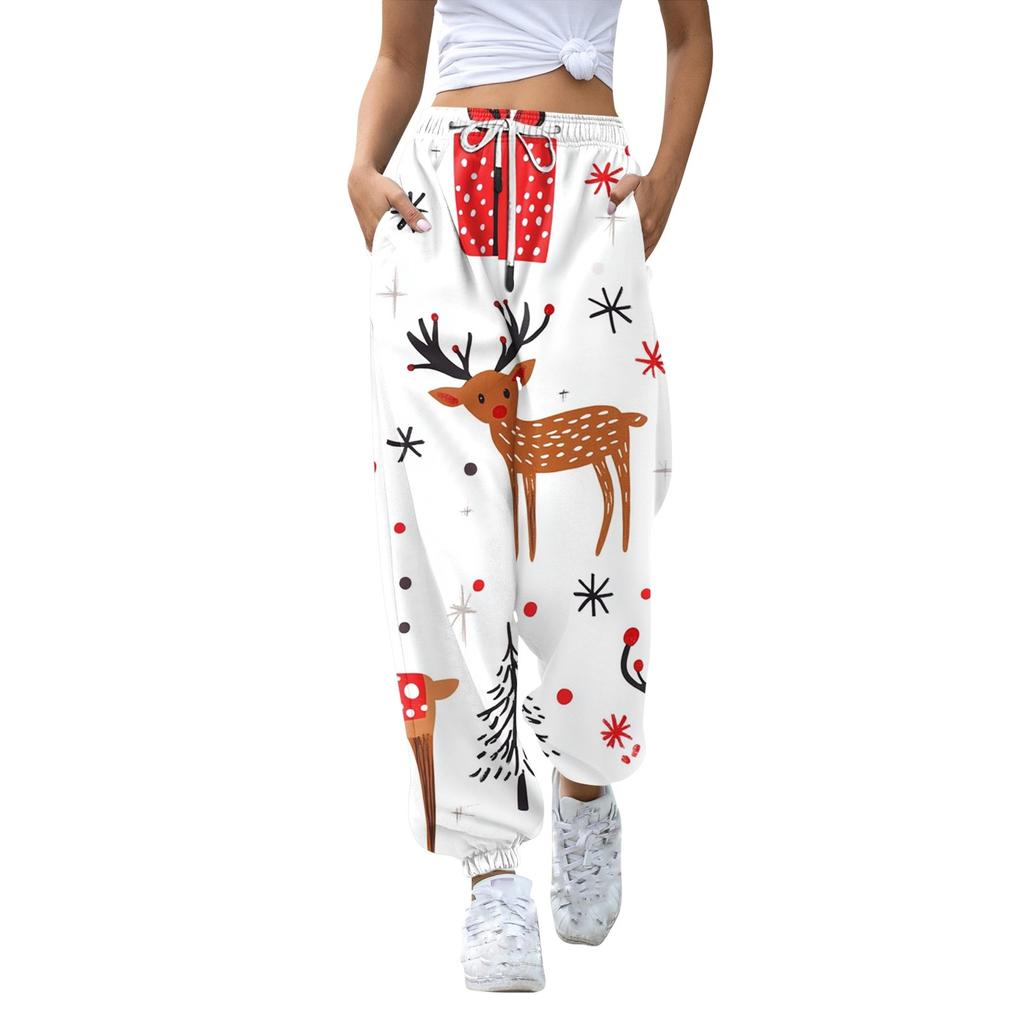 Женские повседневные модные рождественские принтованные повседневные брюки спортивные брюки длинные брюки брюки с эластичной резинкой на талии