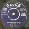 7inch Record BILLY FURY - Halfway To Paradise 45F11349 Decca 1961 UK Rock Used