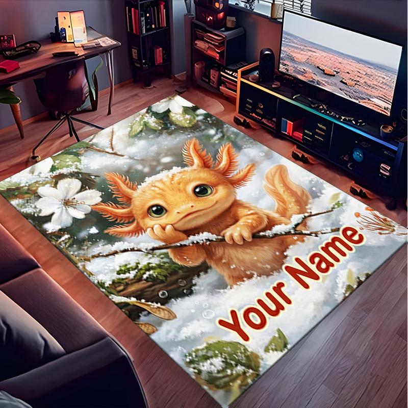1PC Custom Name Winter Axolotl Fantasy Theme Floor Mat Ideal for Living Room, Game Rooms, Office, Bedroom,Floor Mat Playful Design