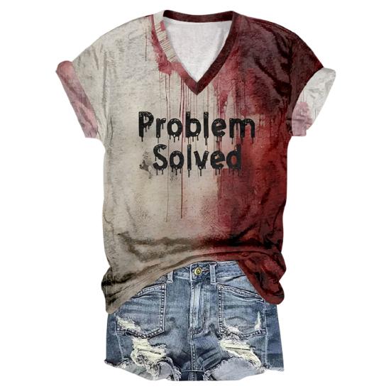 Женская футболка с V-образным вырезом и длинным рукавом, с принтом «кровавые буквы», свободный крой, пуловер на Хэллоуин, топы, праздничная одежда для вечеринок