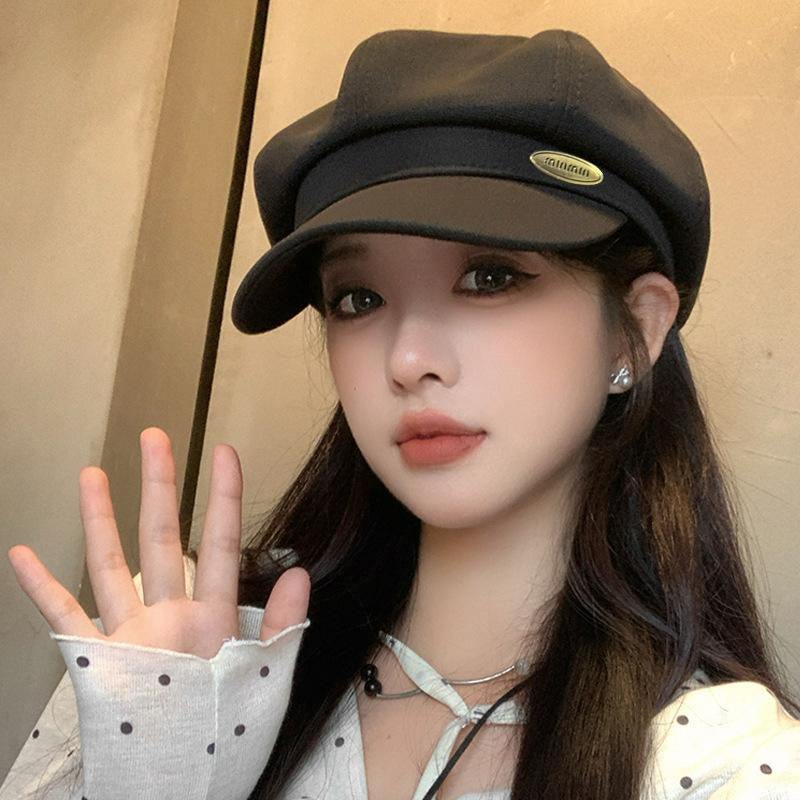 Весенне-осенняя шляпа с женским лицом, маленькая восьмиугольная шляпа в стиле ретро, универсальная шляпа газетчика, модная шляпа газетчика, прилив