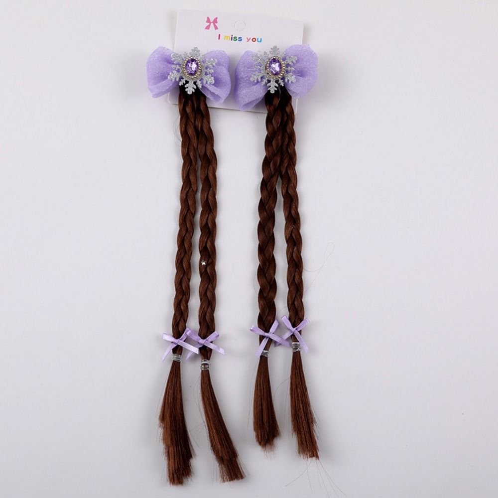 2pcs Snowflake Girls Braids Wig Synthetic Kids Ponytail Princess Cartoon Bow Ponytail  Daily