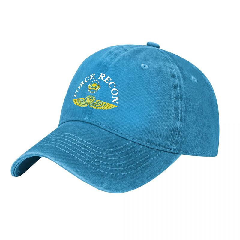 Force Recon Embroidered Washed Cotton Baseball Cap With Gold Wings Logo Black Adjustable Fit Classic Style Outdoor Hat