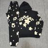 American Style F555 Spider Web Foam Tracksuit Set Mens Casual Sportswear Hooded Sweatshirt Shorts