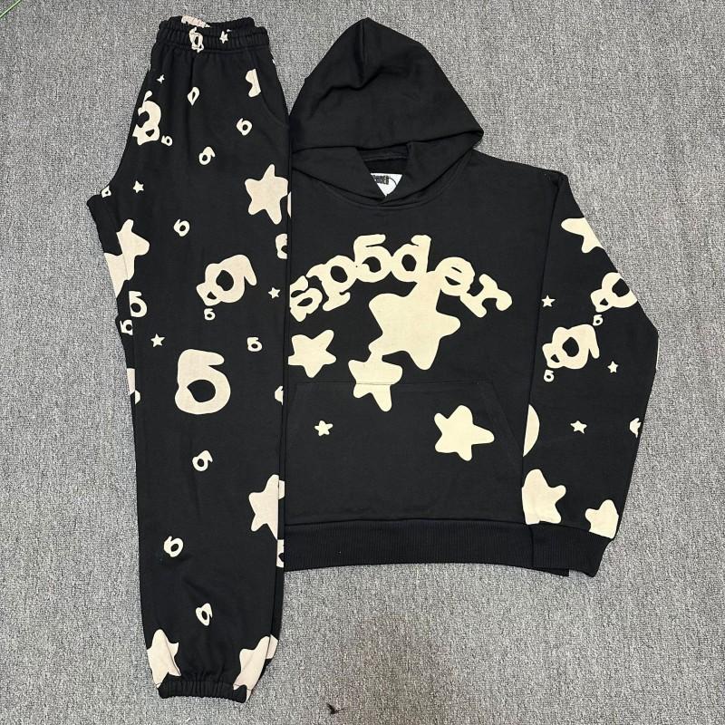 American Style F555 Spider Web Foam Tracksuit Set Mens Casual Sportswear Hooded Sweatshirt Shorts