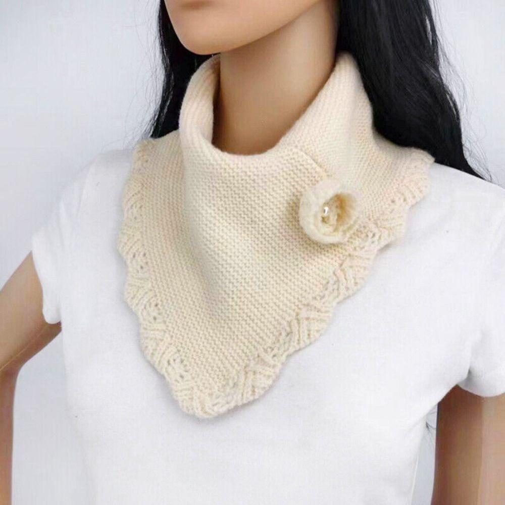 Solid Color Wavy Edge False Collar Crochet Flower Neck Warmer Fashion Women Knit Triangle Scarf