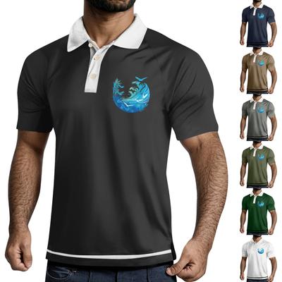 Мужская рубашка с коротким рукавом и тремя пуговицами и лацканами