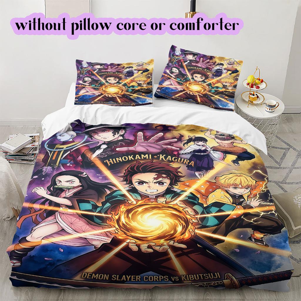 Demon Slayer Modern 3 Piece Anime Duvet Cover,Cartoon Printed Bedding Set,Cool Bedroom Decoration Comforter Cover for Kids_LIAN