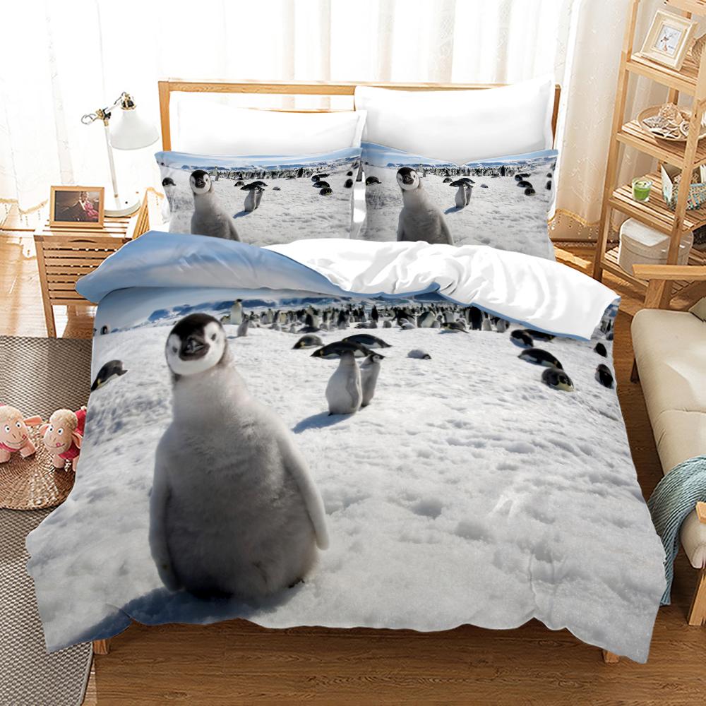 Comforter Antarctic Penguins For Kid Girl Boy Cute Animals Polyester Comforter Black White Print King Size