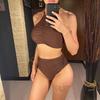 Halter Wrinkled High Neck Female Swimsuit High Waist Bikini Women Swimwear Two-pieces Bikini set Bather Bathing Suit Swim