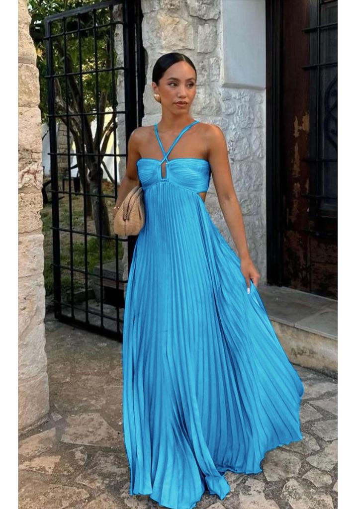 Европейское/Американское strapless плиссированное платье на бретельках - Женская летняя однотонная без рукавов пляжная одежда для отдыха