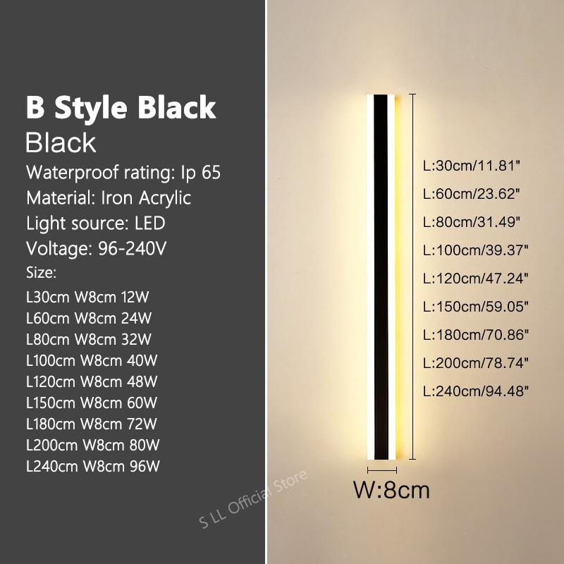 Modern Waterproof outdoor Long Strip LED wall lamps IP65 Aluminum Wall Light Garden porch Sconce Lights 110V 220V wall washer