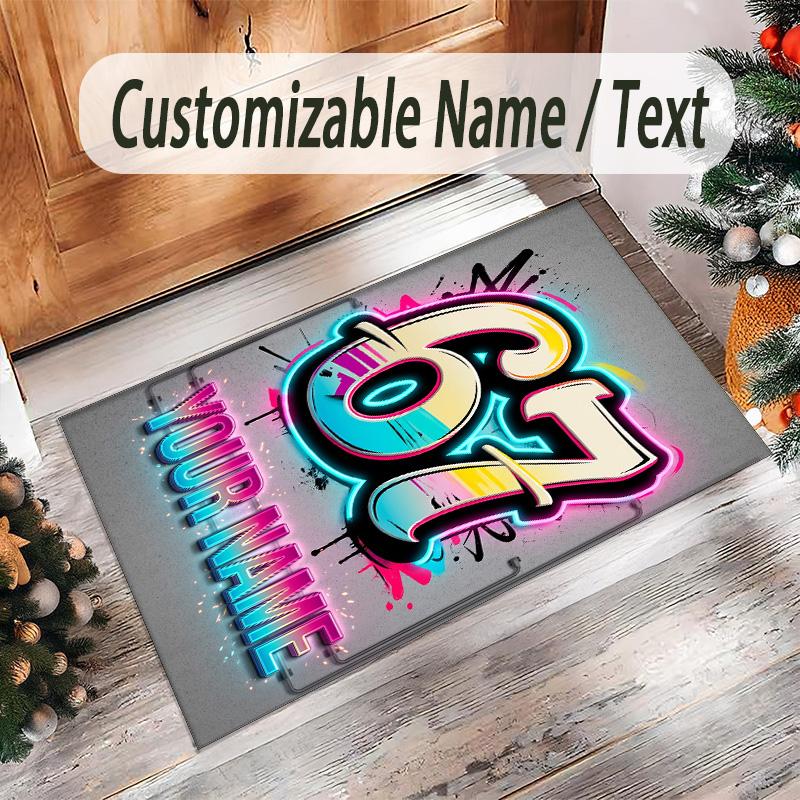 Graffiti Theme Crystal Velvet Rug Personalized Custom Name Text Soft Floor Mat Home Decor