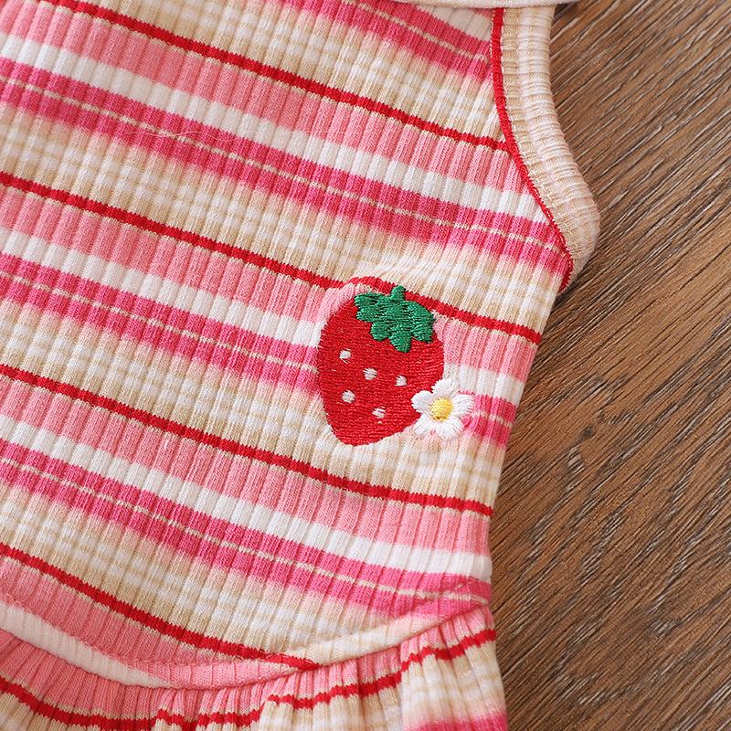 Dog clothes summer thin teddy new strawberry suspender summer than bear puppy bipeg