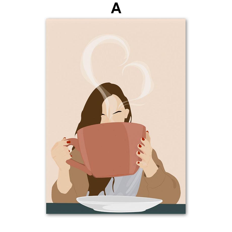 Модная девушка Книга Кофейная чашка Жизнь Настенное искусство Холст Картина Абстрактные постеры и принты Картина для стены Отеля Кафе Декор для внутренней комнаты