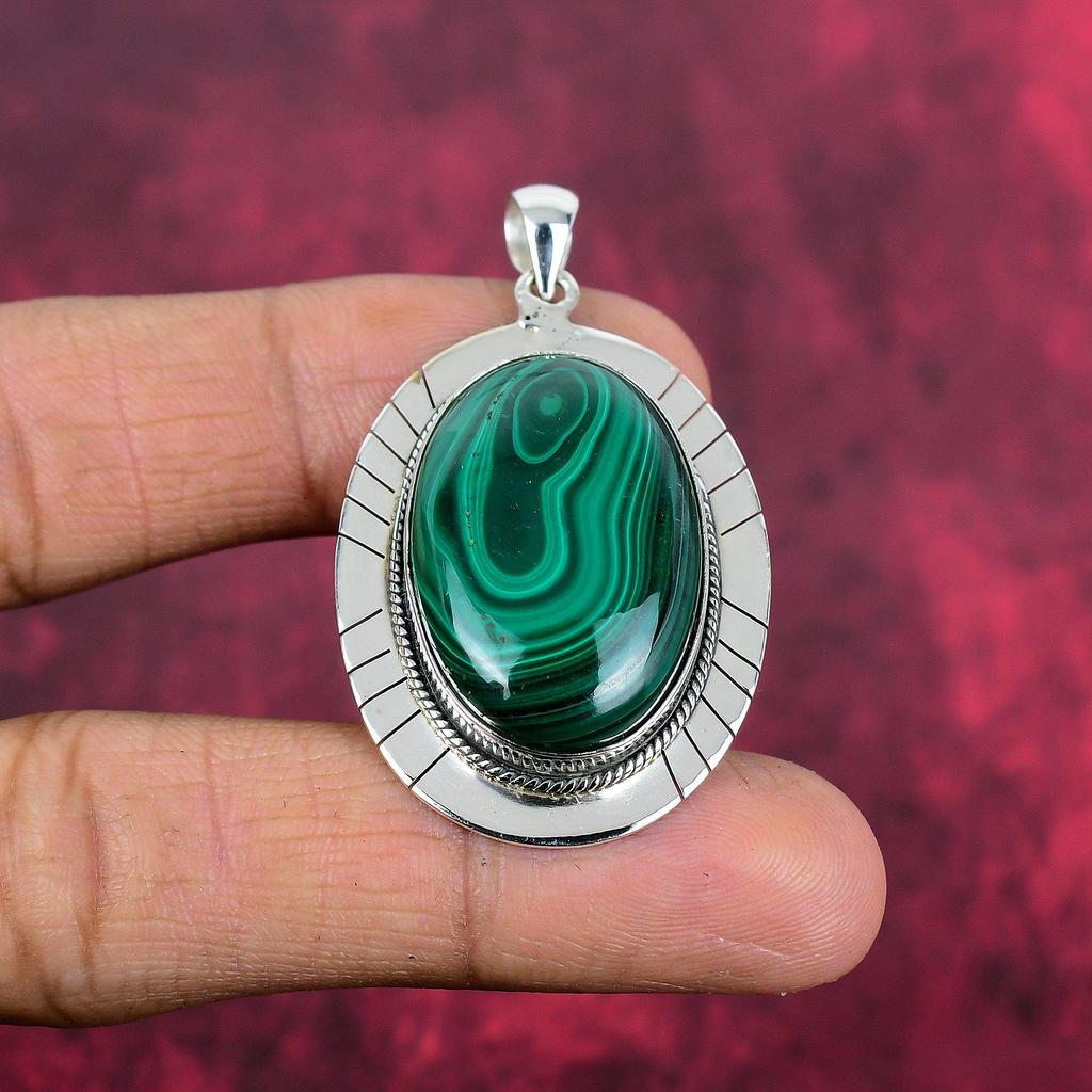 Подвеска из малахита, серебряная подвеска 925 пробы. Подарок для женщин, подвеска ручной работы, ювелирные изделия из драгоценных камней