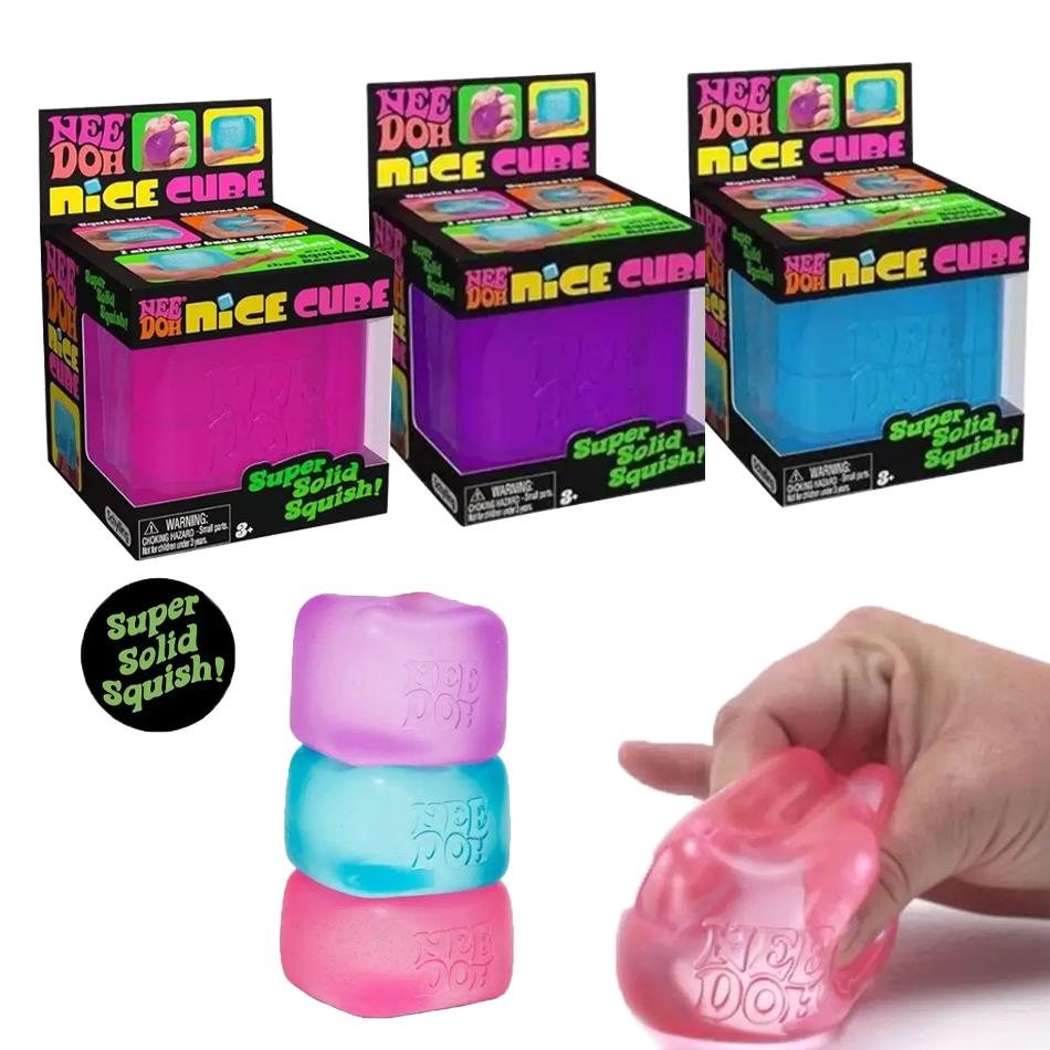 Игрушка-антистресс Schylling Nee Doh Nice Cube Super Squeeze, Сенсорный фиджет-куб, Прозрачно-красный, Сжимаемый куб для снятия стресса и тревоги