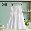 Cargo Skirt with Elastic Waist Side Pockets Solid Color A-Line Loose Fit Midi Skirt Workwear Style Drawstring Skirt