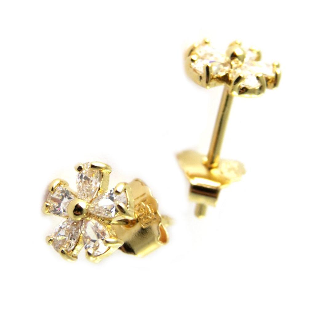 Les Trésors De Lily [N5317] - Gold Plated Earrings 'Crystal Flowers' Golden White - 10 Mm