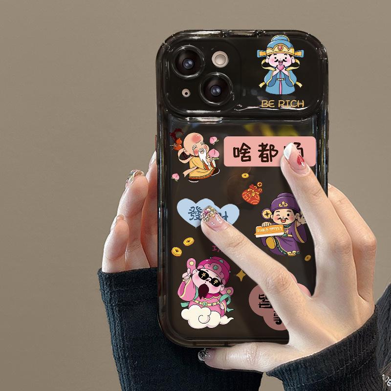 Все гладко и Бог богатства подходит для Apple 15pro чехол для мобильного телефона iphone16 флип-зеркало 14 силиконовый анти-падение xs/xr