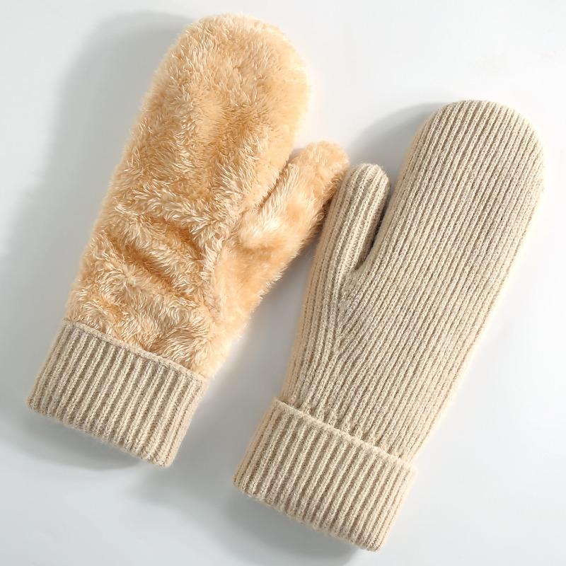 New Winter Thermal Gloves Women's Fleece Thickened Mittens Cycling Skiing Wool, Bag Cover Knitted Gloves