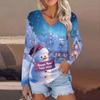 Женская повседневная мода сексуальный комфорт рождественский принт V-образный вырез пуговицы длинный рукав