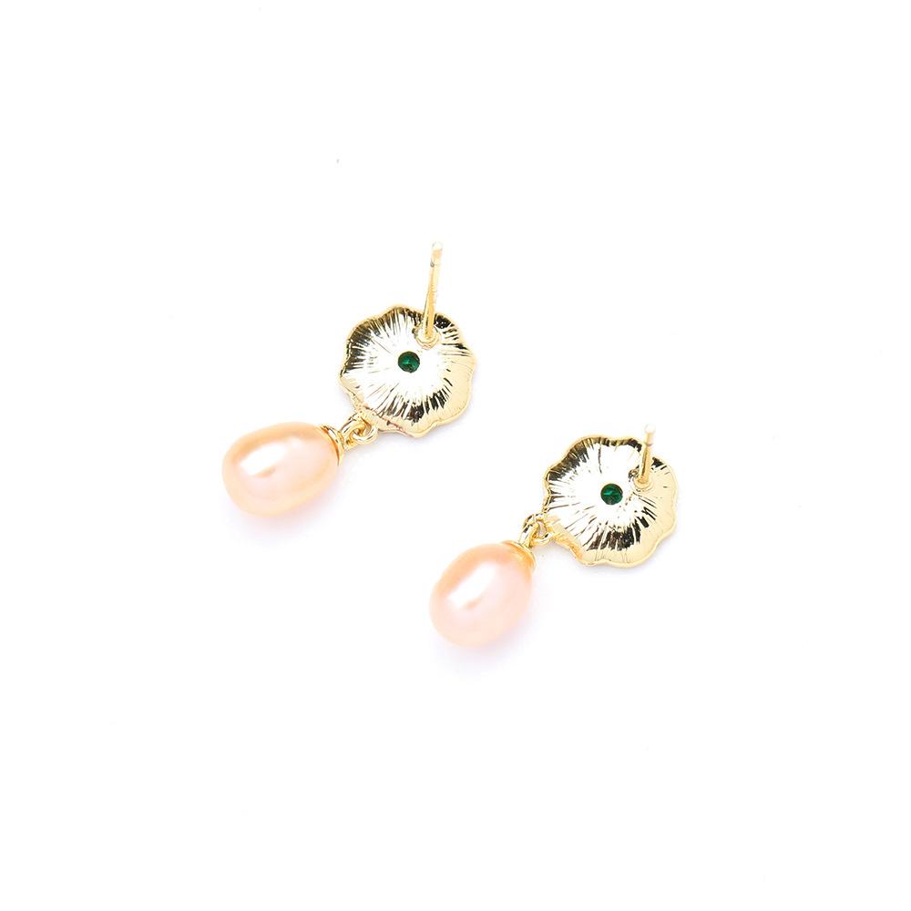 Серебряная игла S925 Китайский ретро лист лотоса золотой край пресноводная жемчужина подвеска цветок серьги-гвоздики женская мода серьги с темпераментом