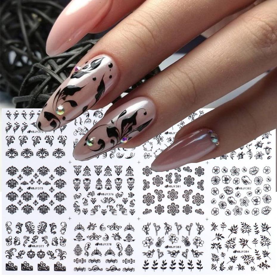 Xiaomi 12PCS / Set Black Nail Stickers Flower Leaf Necklace 3D Sliders Decal Gel Polish Sticker DIY Design Manicure Tips