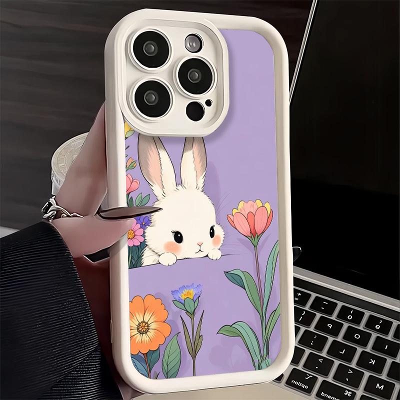 Чехол для телефона iPhone 17 Air 16E 15 16 Pro Max Милый Мультяшный Кролик Заяц Чехол 14 Plus 13 12 Mini Мягкий Силиконовый Fundas