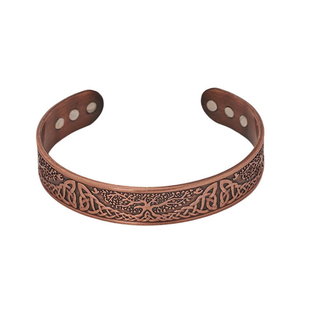 Magnetic Stone Bracelet & Ring Set: Antique Red Copper, Retro Style, Tree Design - Unisex Jewelry