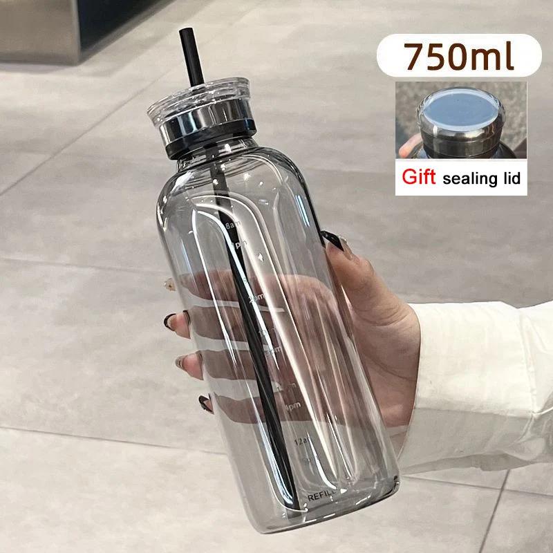 550-750 мл большая емкость стеклянная бутылка для воды с маркером времени прозрачная стеклянная чашка для сока молока с крышкой и трубочкой бутылка для питья