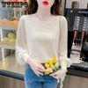 Весенне-осенняя вязаная рубашка во французском стиле, женский топ с круглым вырезом, свободный, с цветными блоками, рубашка с длинным рукавом