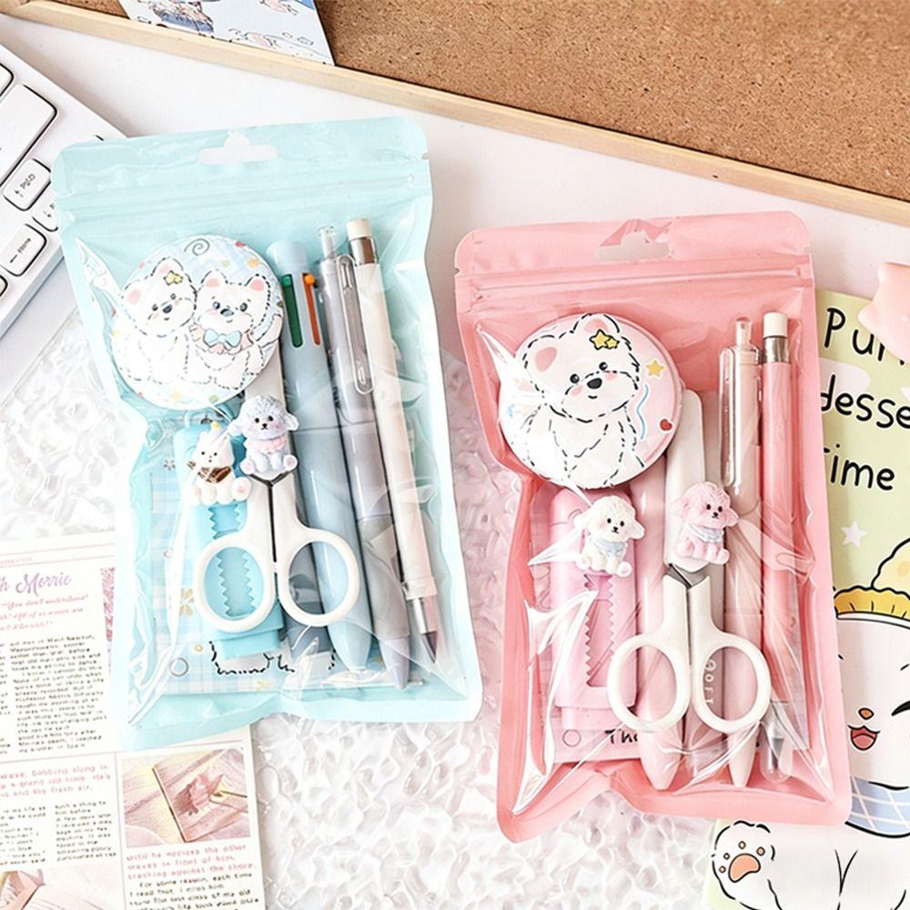 8pcs Students Gift Stationery Set Puppy Design Highlighter Cartoon Pencil Eraser School Office