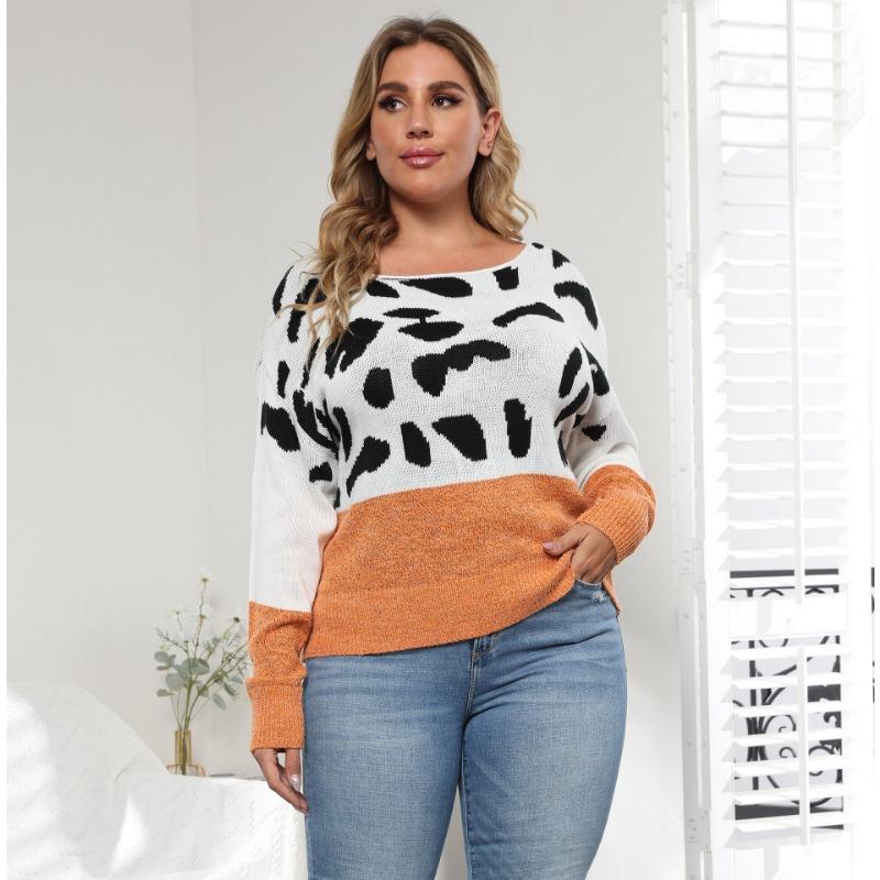 Women S Loose Fit One Shoulder Leopard Print Pullover Knit Sweater