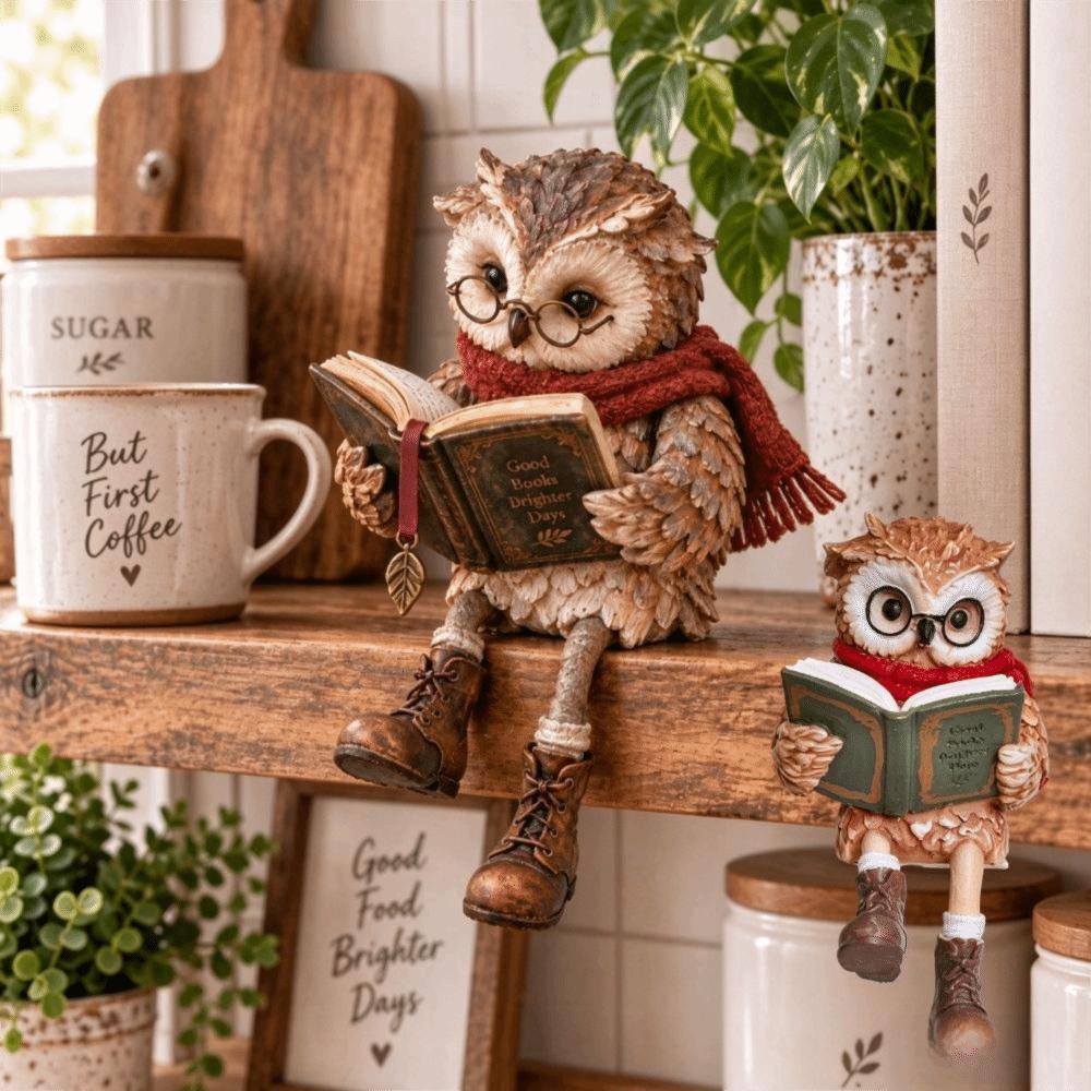 Hand Painted Reading Owl Figurine 15cm/18cm Owl Figurine Resin Owl Figurine Coffee Table