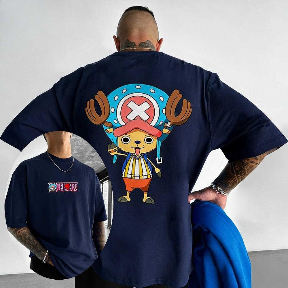 Plus Size One Piece Anime Printed Men and Women Tshirt Casual Parent Child Top Fashion Harajuku Style Summer Street Wear Y2K