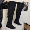 Nightclub Pointed Toe Pleated Women Over The Knee High Boots Wedges High Heels Party Shoes Winter Ladies Thigh High Booties