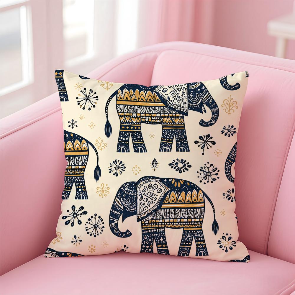 Elephant Art Design Cushion Cover Short Plush Soft DoubleSided Printing Pillow Case Cozy Sofa Bedroom Home Decor Gift