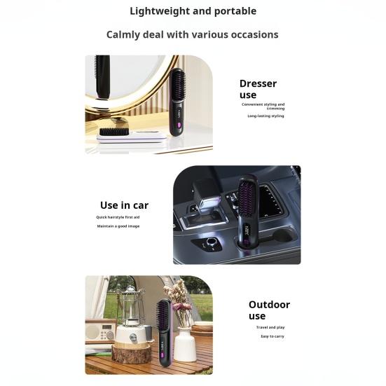 Портативный беспроводной выпрямитель для волос Щетка Перезаряжаемый подогреваемый выпрямляющий гребень для путешествий Mini