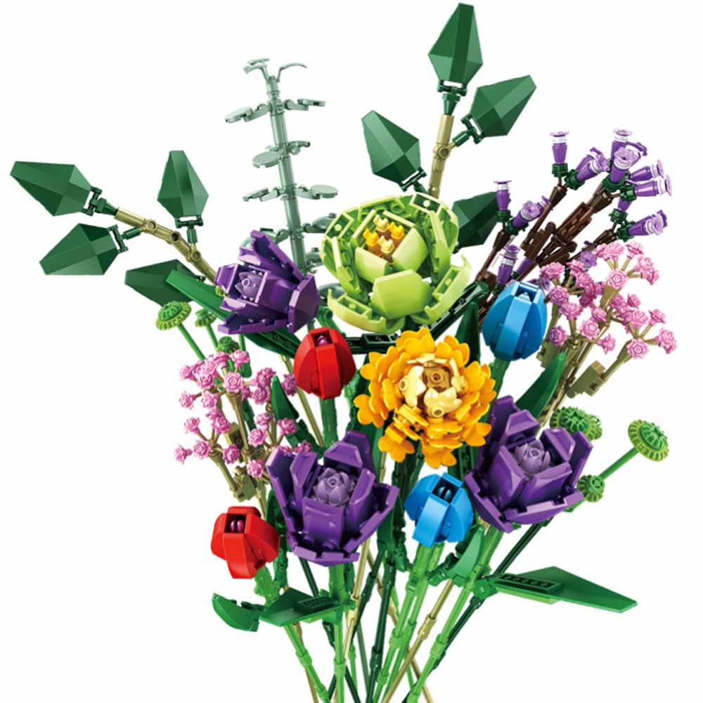 Вечный цветок Романтические розы Букет полевых цветов Кирпичные блоки Искусственный цветок Конструктор Блок Игрушки Детский подарок Строительный блок