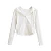 Women‘s Hooded Long Sleeve Slim Fit Zip Up Cardigan Solid Cropped Jacket Top