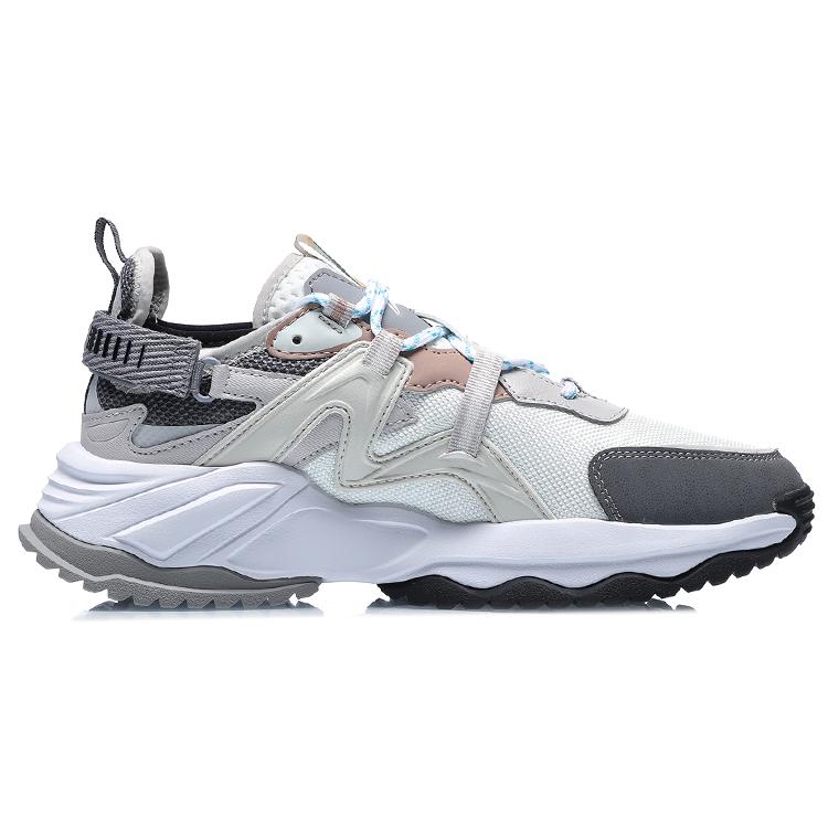 Li Ning Exceed Кроссовки для бега с нескользящей и износостойкой подошвой, низкие, женские, бело-серые AGLQ126-3